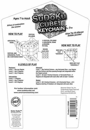 Sudoku Keychain Instructions on back of package
